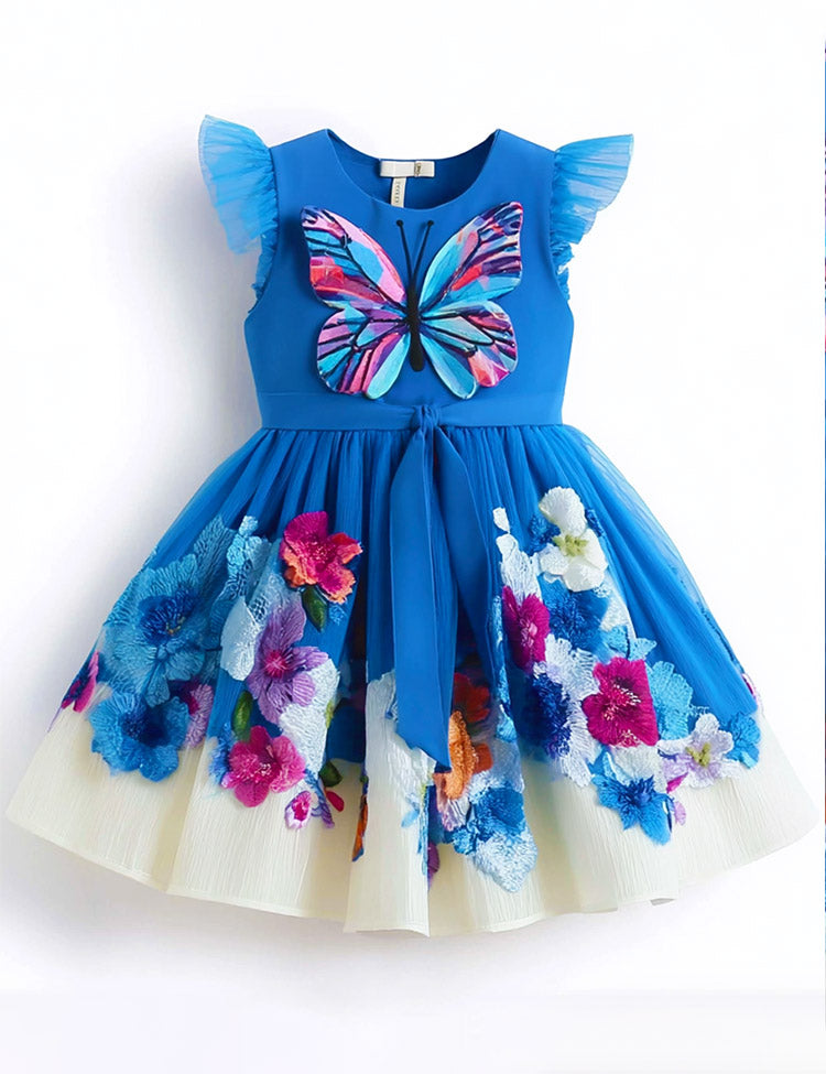 Floral Butterfly Applique Tulle Party Dress