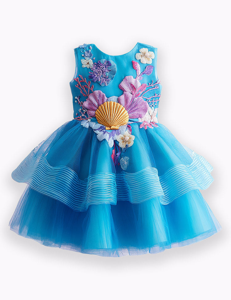 Ocean Shells Blue Tulle Party Dress