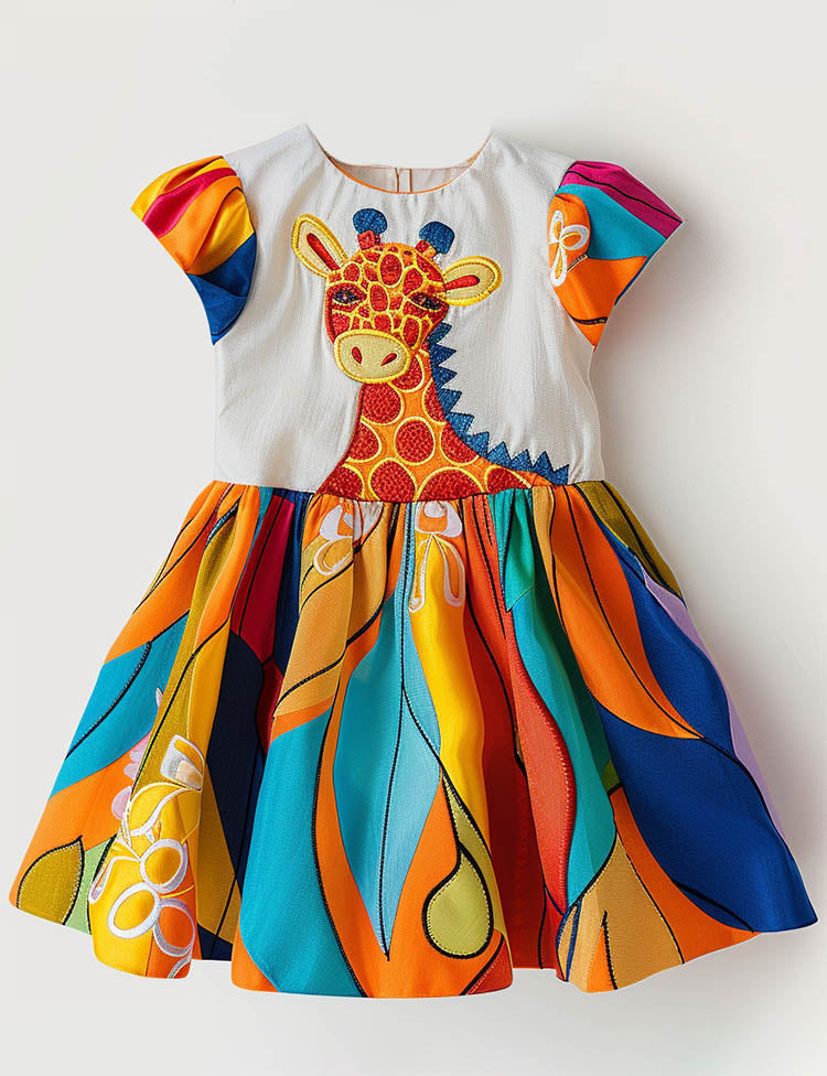 Vibrant Giraffe Oasis Summer Dress