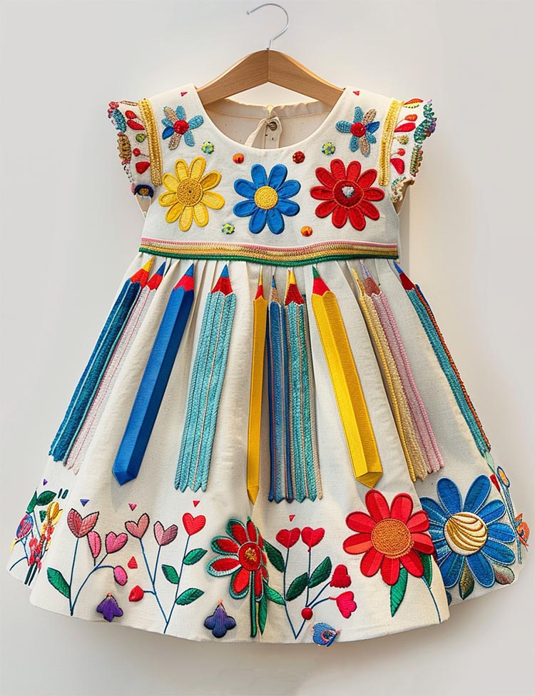 Creative Crayon Sketch Bright Bloom Dress