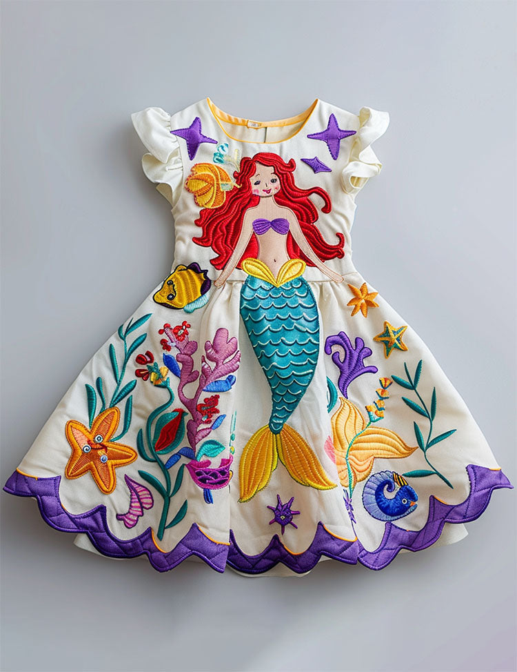 Mermaid Melody Coral Reef Flutter-Sleeve Dress