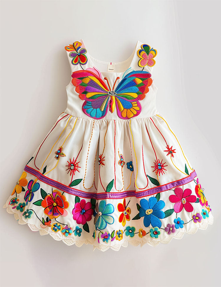 Flower Butterfly Applique Party Dress