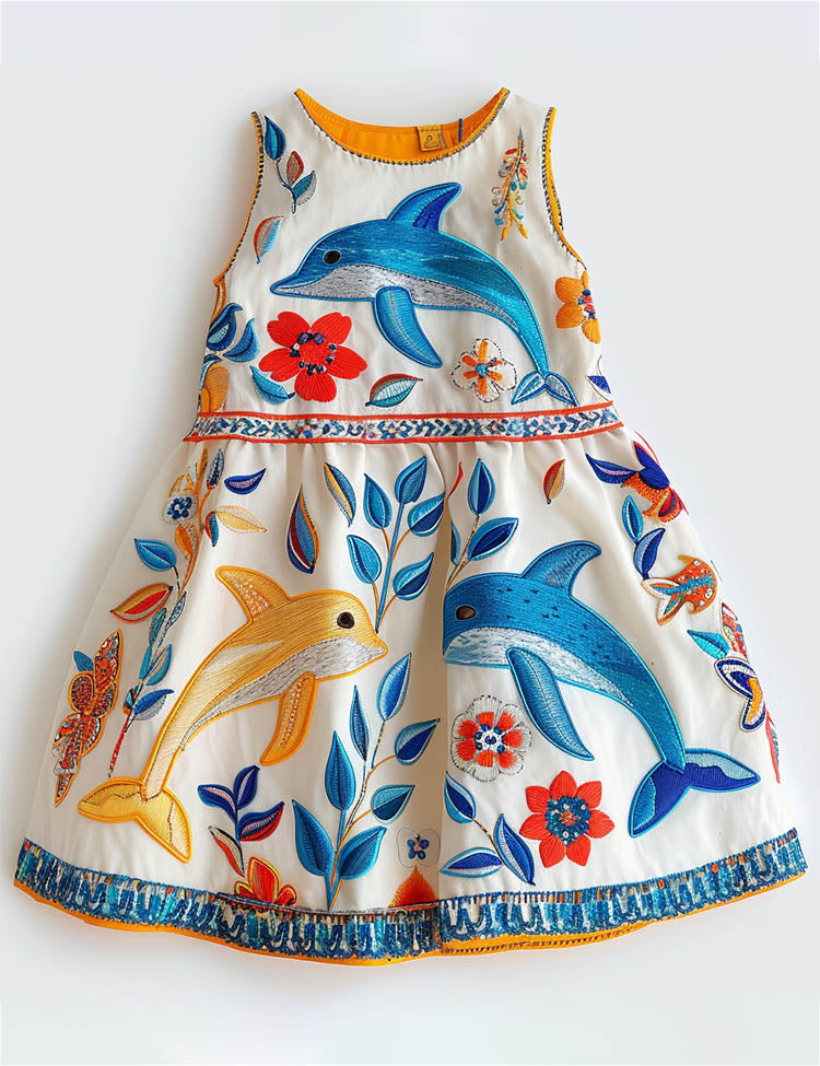Dolphin Wave Appliqué Dress