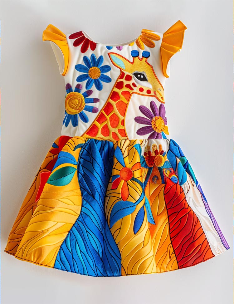 Vibrant Giraffe Oasis Summer Dress