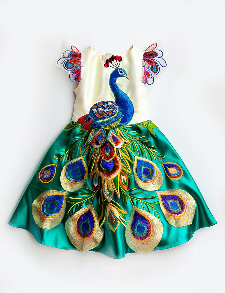 Peacock Embroidered Party Dress