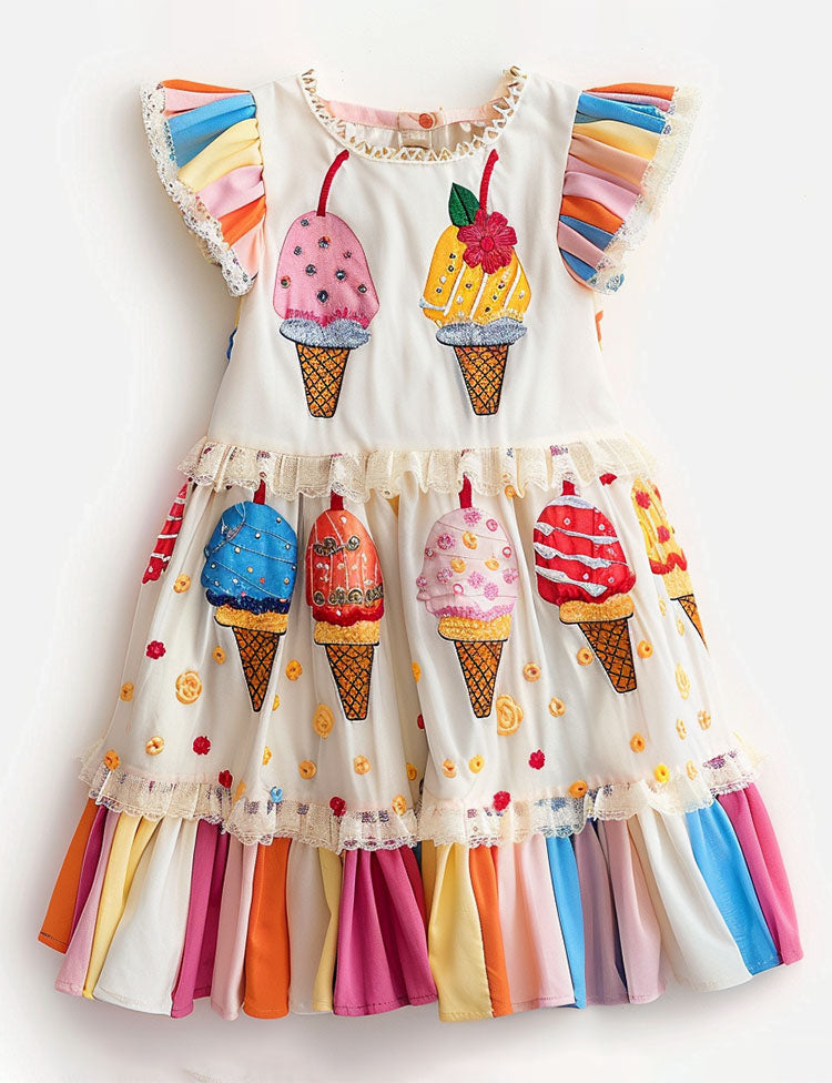 Sweet Gelato Summer Rainbow Ruffle Ice Cream Dress