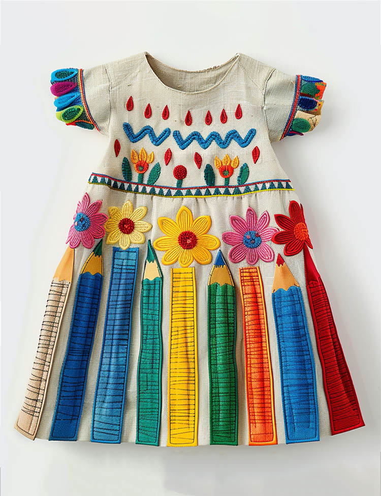 Back to School Rainbow Pencil Applique Dress