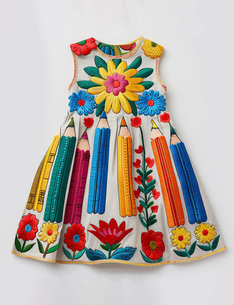 Back to School Rainbow Pencil Applique Dress