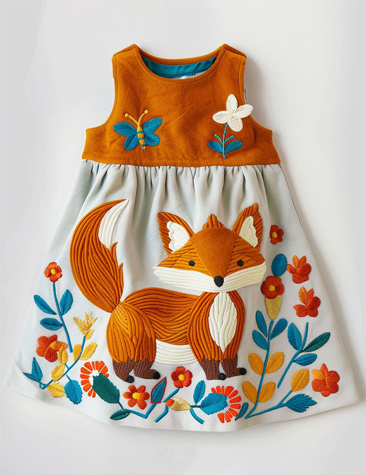 Floral Fox Applique Sleeveless Dress