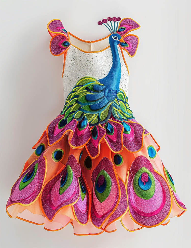 Multi Peacock Sleeveless Dress