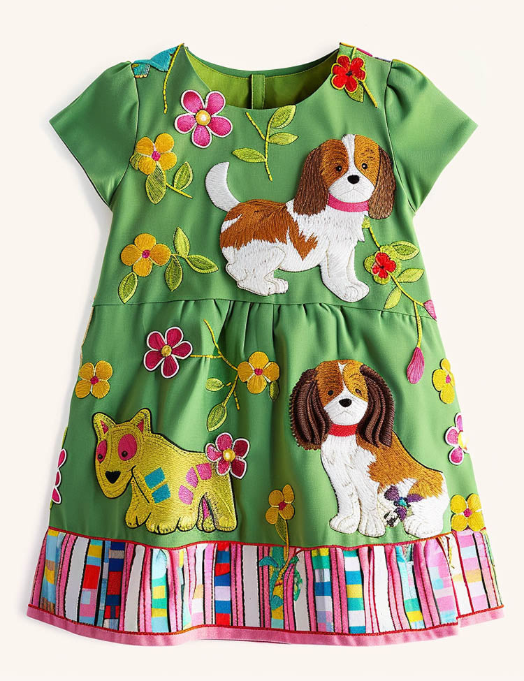 Floral Puppy Applique Dress