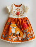 Floral Fox Applique Frill Sleeves Dress