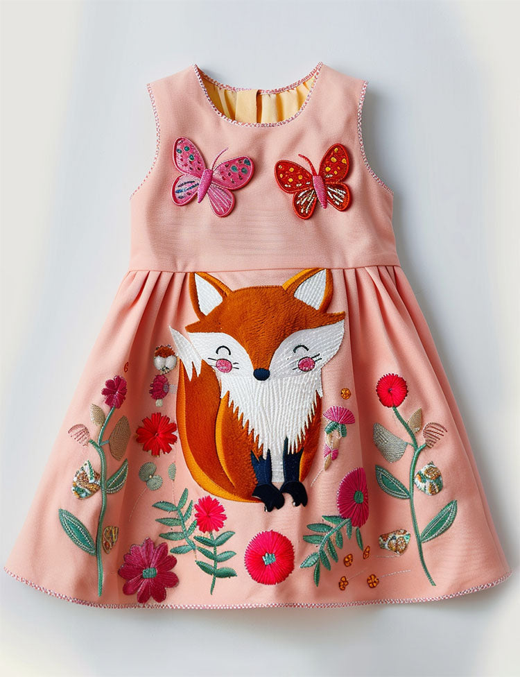 Floral Fox Applique Sleeveless Dress
