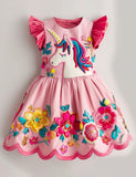 Unicorn Embroidered Floral Party Dress