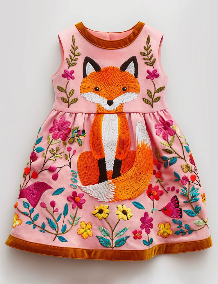 Floral Fox Applique Sleeveless Dress