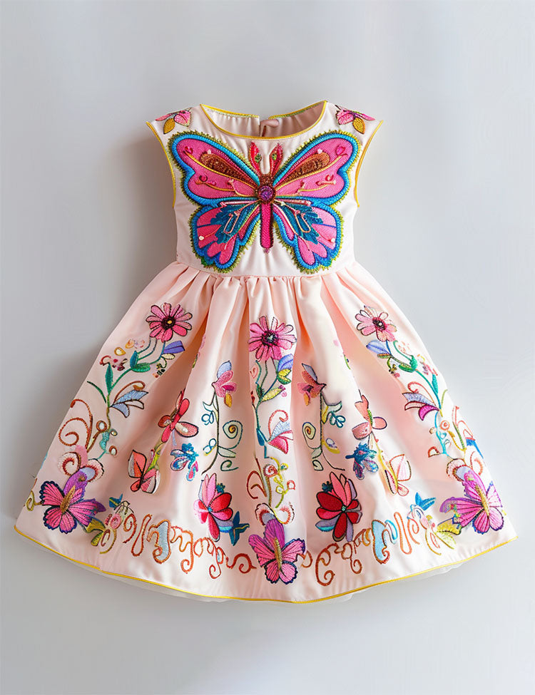 Garden Butterfly Embroidered Whimsical Party Dress