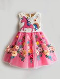 Floral Unicorn Embroidered Tulle Party Dress