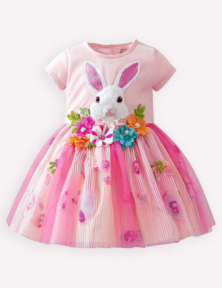Cute Bunny Applique Tulle Party Dress