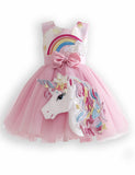 Floral Rainbow Unicorn Applique Tulle Party Dress
