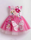Floral Butterfly Applique Tulle Party Dress
