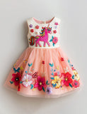 Floral Unicorn Embroidered Tulle Party Dress