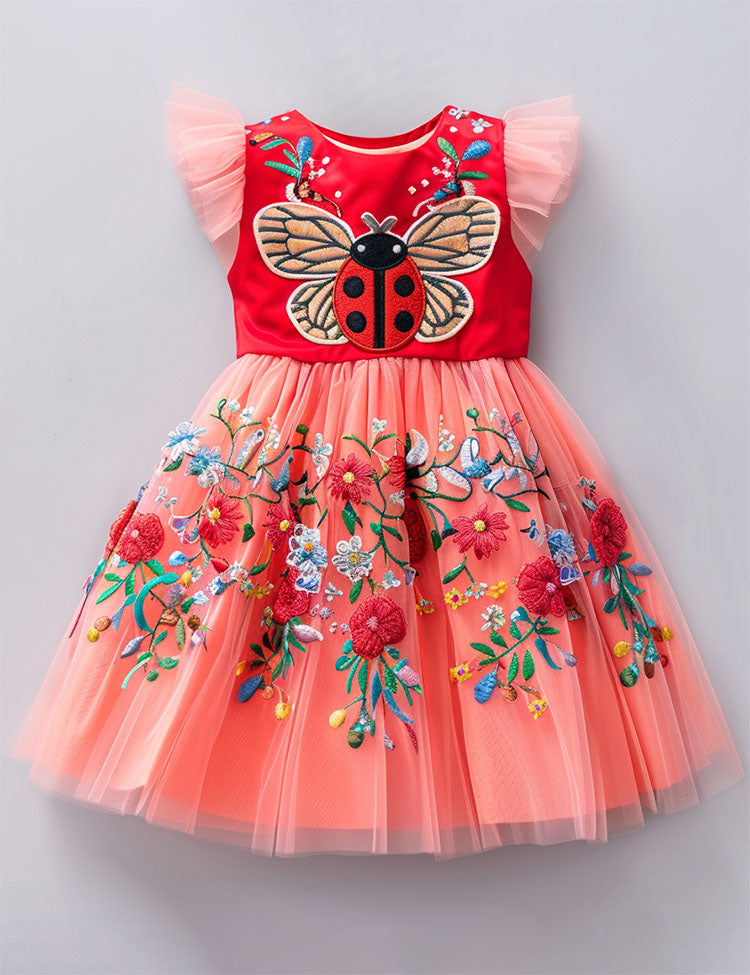 Ladybug Floral Tulle Party Dress