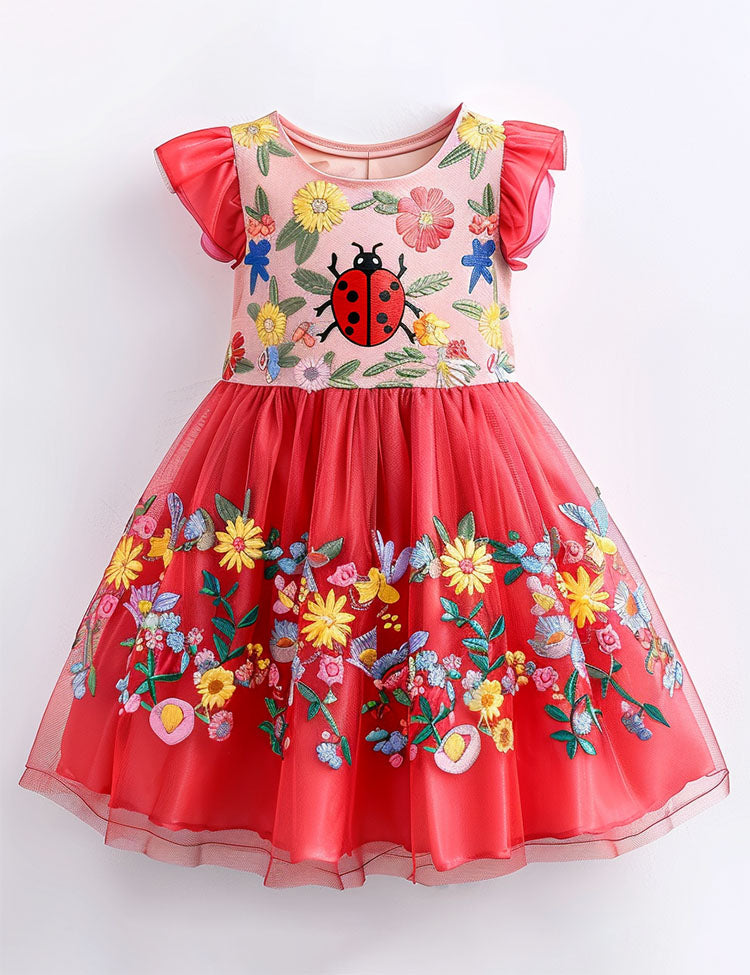 Ladybug Floral Tulle Party Dress