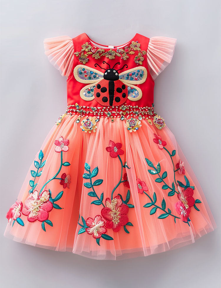Ladybug Floral Tulle Party Dress