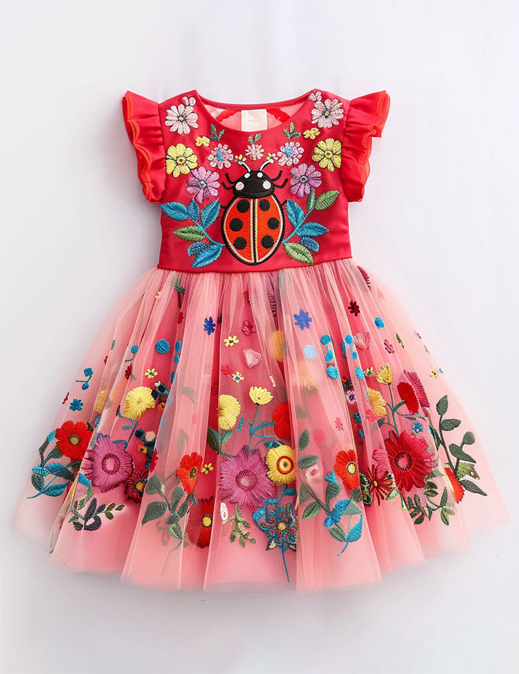 Ladybug Floral Tulle Party Dress