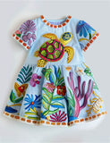 Sky Blue Sea Turtle Vivid Floral Sundress