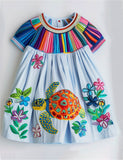 Rainbow Sea Turtle Vivid Floral Sundress