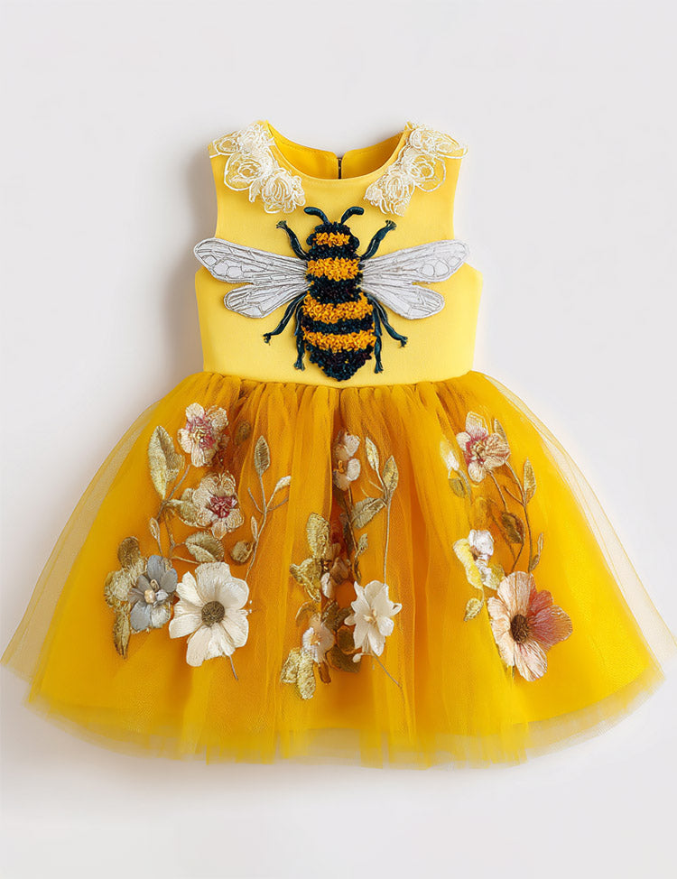 Bee Applique Floral Garden Tulle Dress