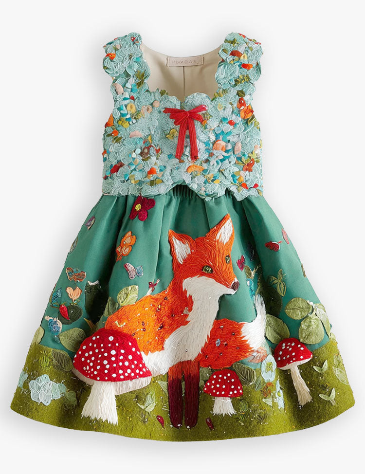 Forest Fox Appliqué Sleeveless Dress