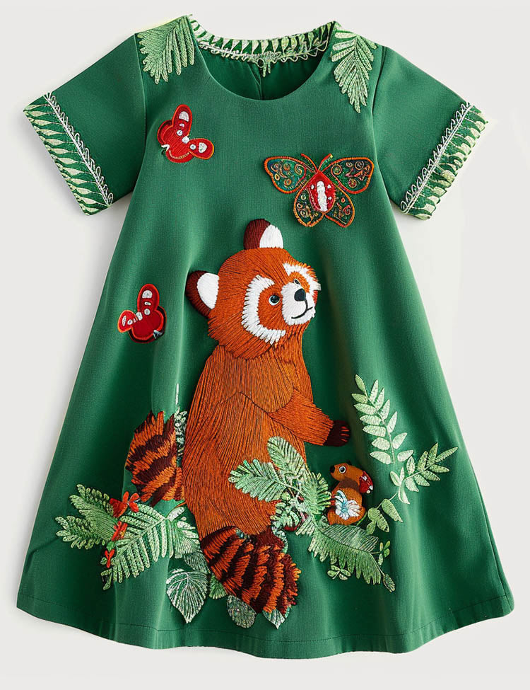 Cute Red Panda Short Sleeves Dress