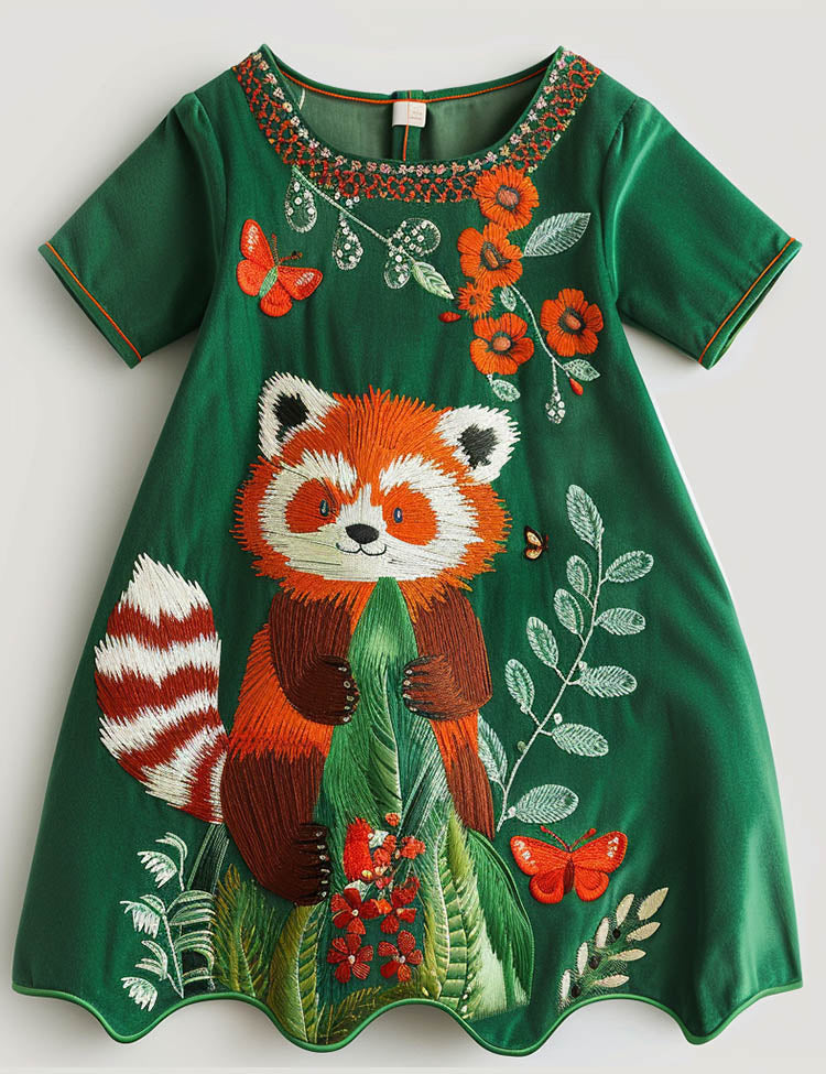Cute Red Panda Short Sleeves Dress