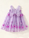3D Butterfly Wings with Embroidered Floral Tulle Dress