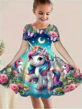 3D Unicorn Graphic Short Sleeve Dress