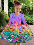 Rainbow Color Floral Printed Party Dress