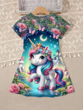 3D Unicorn Graphic Short Sleeve Dress