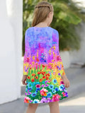 Rainbow Color Floral Printed Party Dress