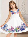 Butterfly Floral Printed Sleeveless Dress