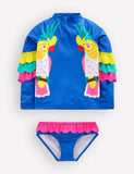 Azure Blue Parrot Appliqué Rash Swim Set