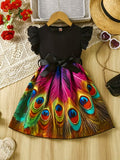 Peacock Printed Bow Dress