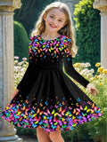Rainbow Color Floral Printed Party Dress