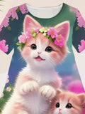 Sød kat og blomster printet kjole