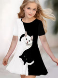 3D Printed Black and White Cat Print Dress