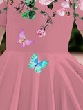 Elegant Rose And Butterfly Print Short-Sleeve Dress
