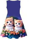 Cute Cat Printed Dress