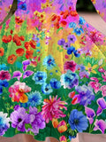 Rainbow Color Floral Printed Party Dress