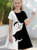 3D Printed Black and White Cat Print Dress
